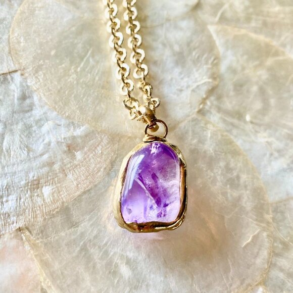 3 For $25! Gold Tone Chain  w Purple Stone Necklace - Picture 2 of 6